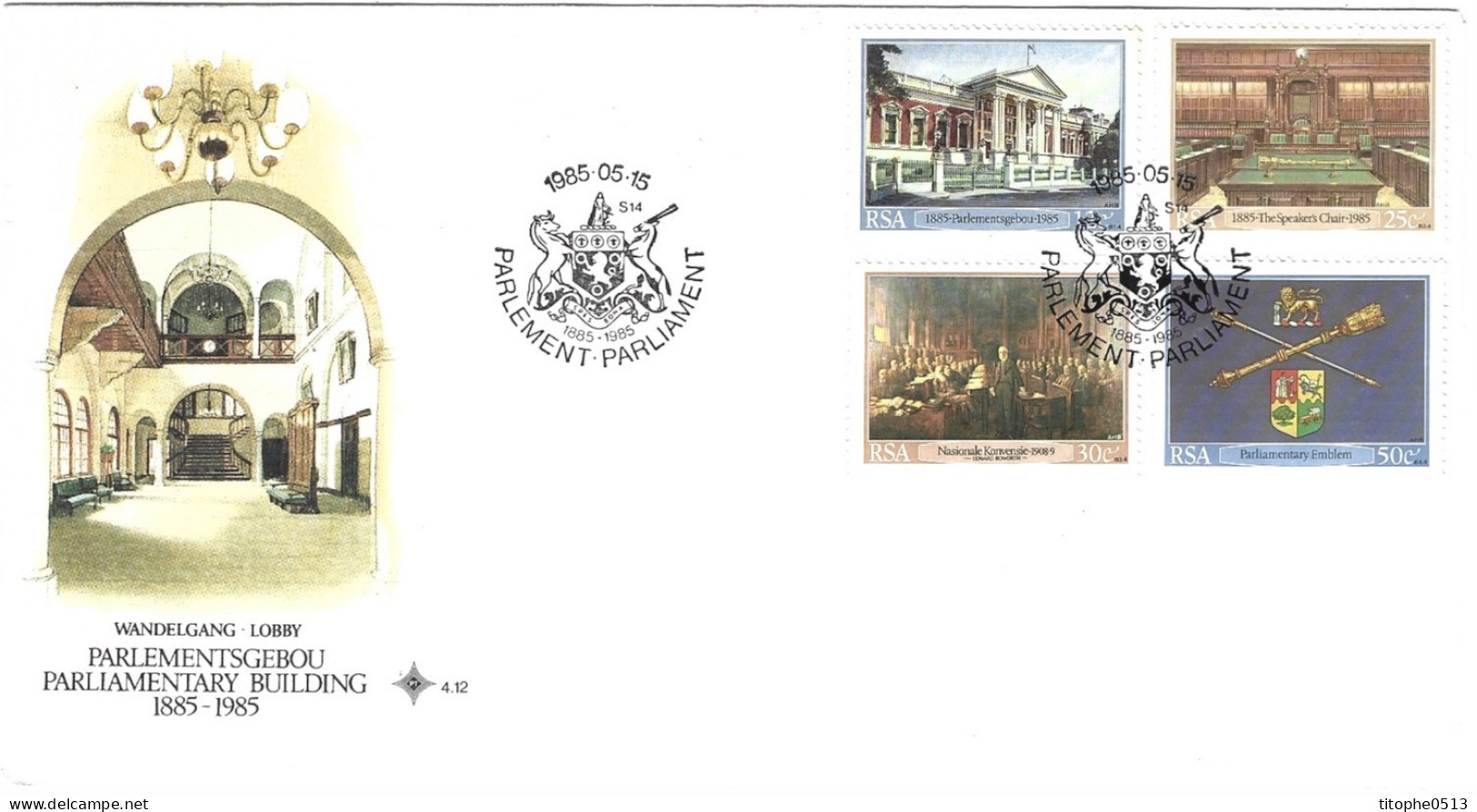 AFRIQUE DU SUD. N°584-7 De 1985 Sur Enveloppe 1er Jour. Parlement Du Cap. - FDC