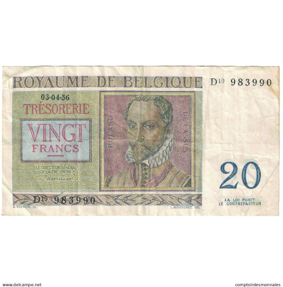 Billet, Belgique, 20 Francs, 1956, 1956-04-03, KM:132a, TB - 20 Francos