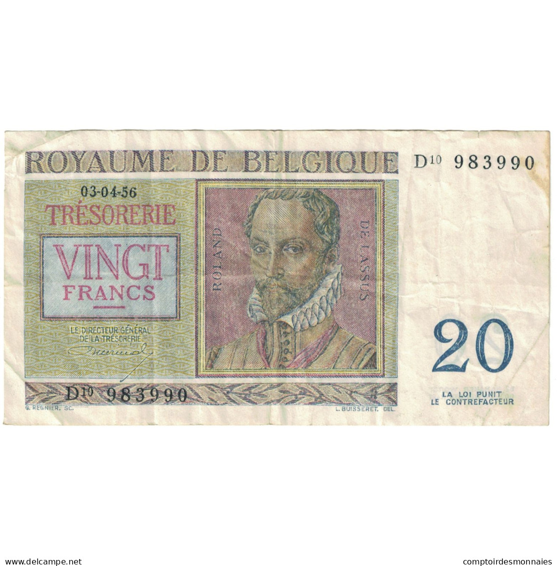 Billet, Belgique, 20 Francs, 1956, 1956-04-03, KM:132a, TB - 20 Francs