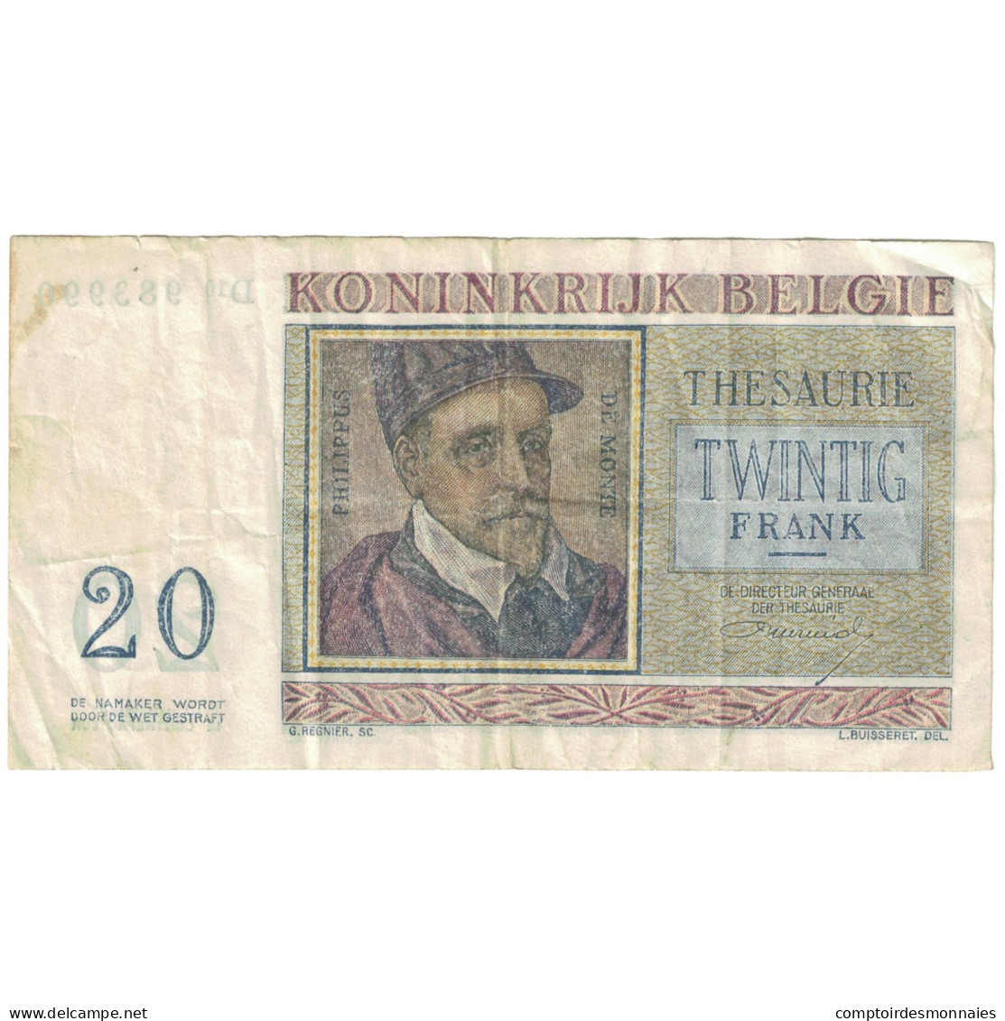 Billet, Belgique, 20 Francs, 1956, 1956-04-03, KM:132a, TB - 20 Francs
