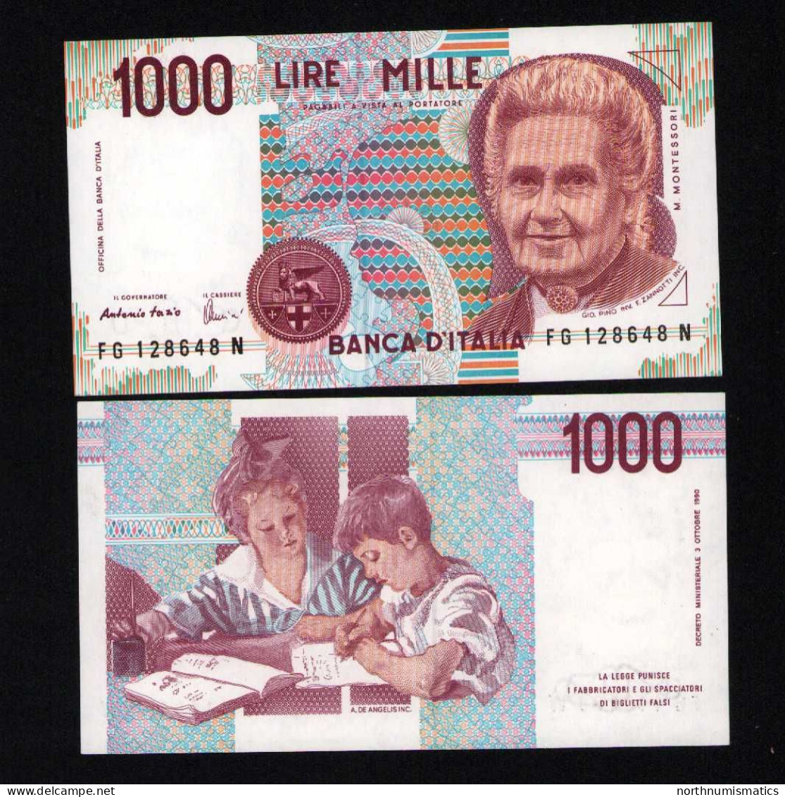 Italy 1000 Lire Unc 3 October1990 Prefix FG---N - Sonstige & Ohne Zuordnung