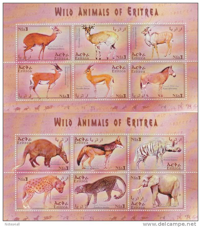 Stamps ERITREA 2001 SC 351-352 A:f WILD ANIMALS MNH SET 2 S/S LOOK - Erythrée