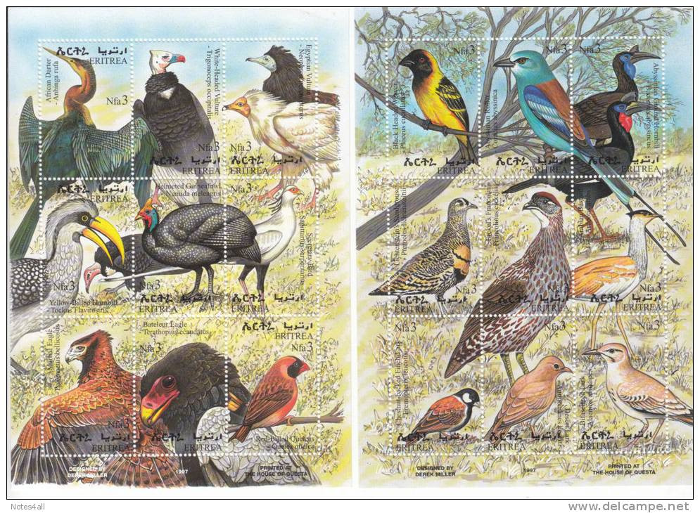 Stamps ERITREA 1998 SC 304-305 A:i AFRICAN BIRDS  PRINTED IN QUESTA MNH CV=$22 - Erythrée
