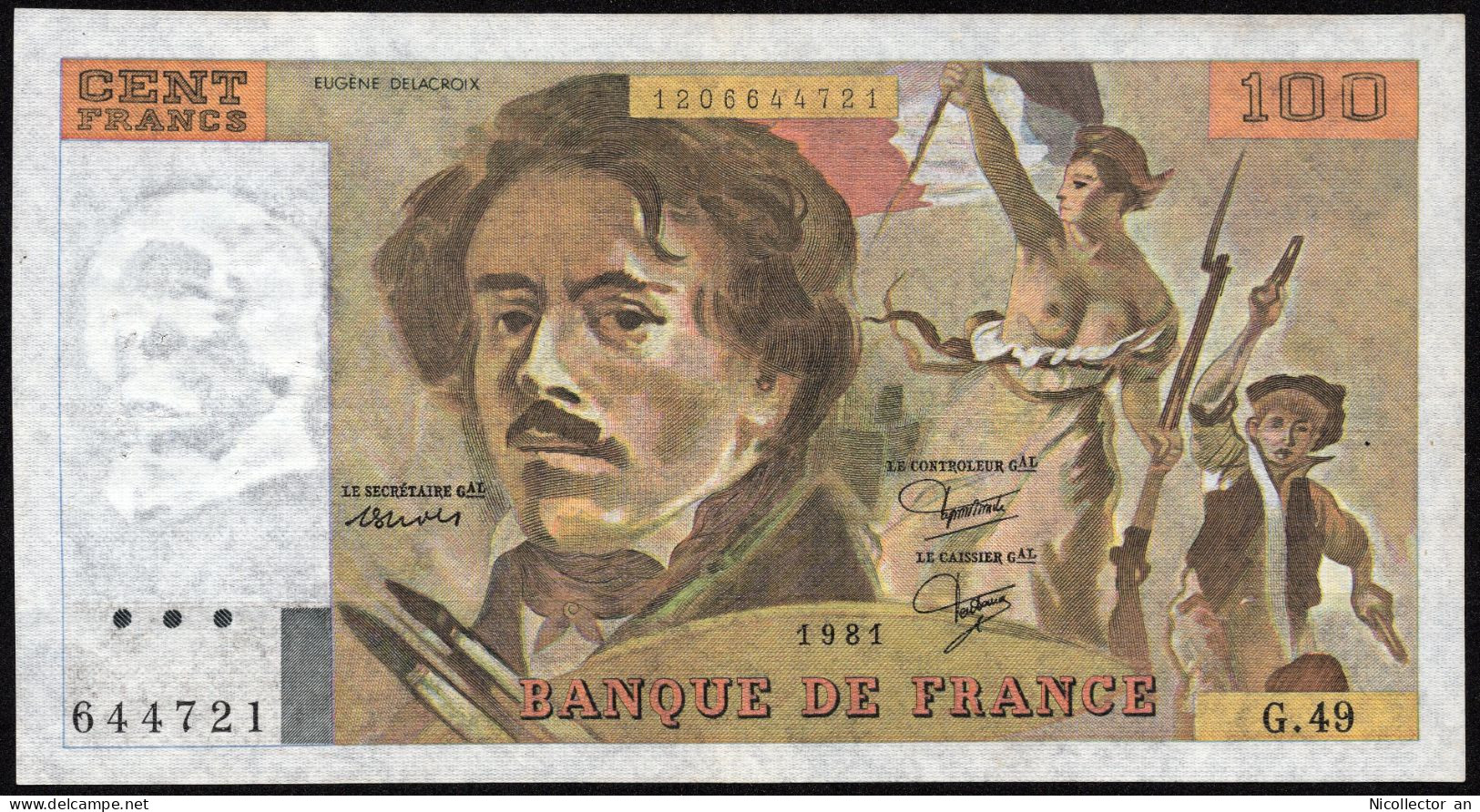 France 100 Francs 1981 ''Delacroix'' XF+ Banknote - 100 F 1978-1995 ''Delacroix''