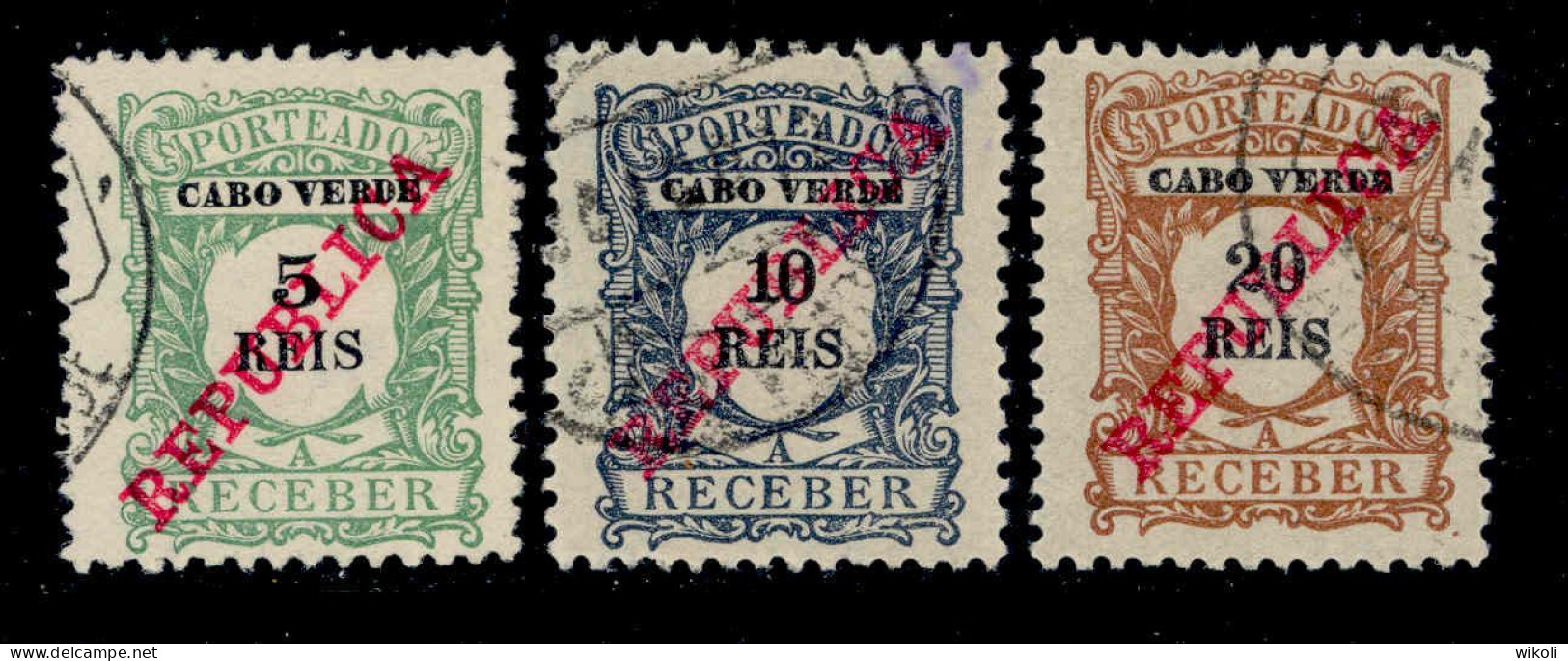! ! Cabo Verde - 1911 Postage Due 5 To 20 R - Af. P 11 To 13 - Used (cb 105) - Kaapverdische Eilanden