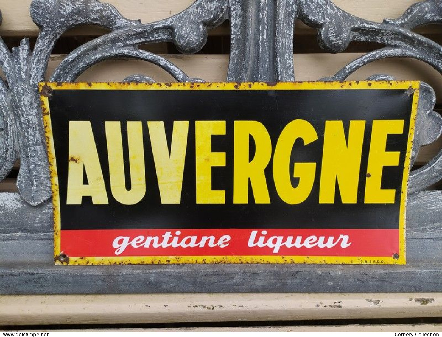 Ancienne Plaque Tôle Auvergne Gentiane Liqueur