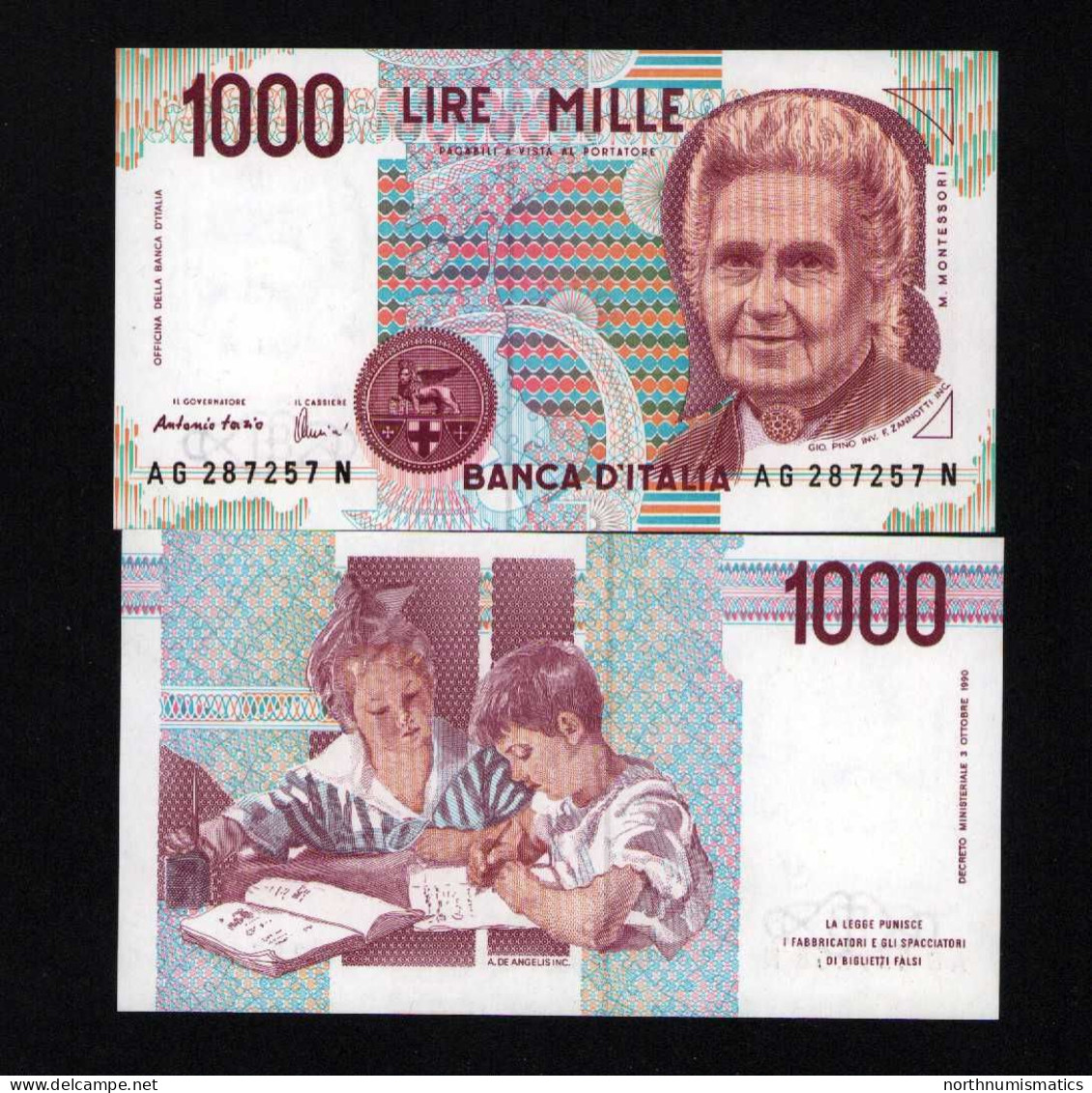 Italy 1000 Lire Unc 3 October1990 Prefix  AG----N - Other & Unclassified