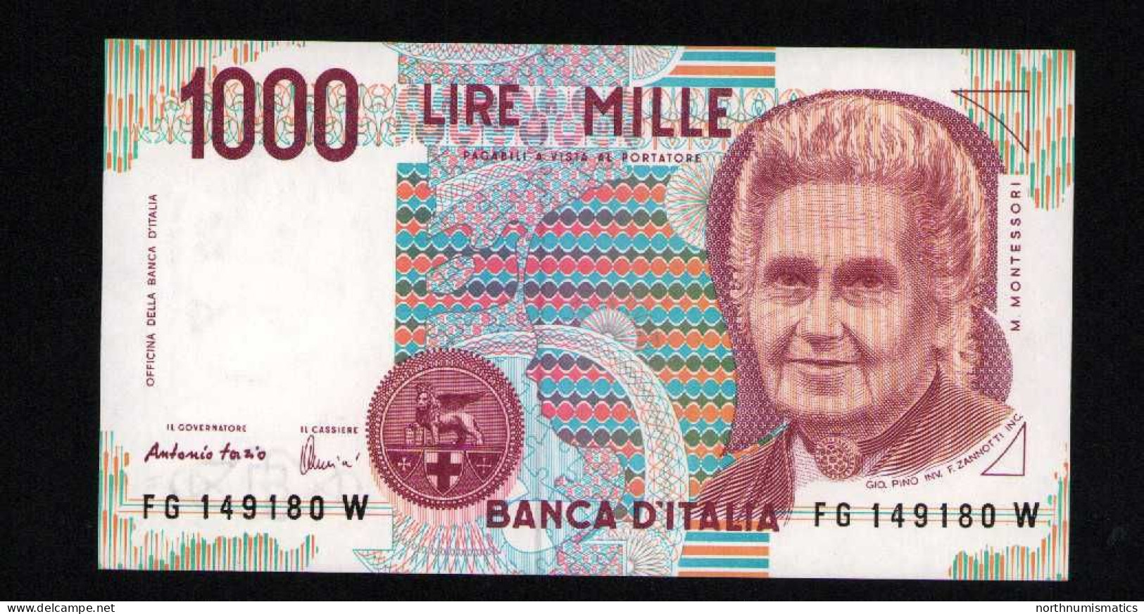 Italy 1000 Lire Unc 3 October1990 Prefix  FG----W - Andere & Zonder Classificatie