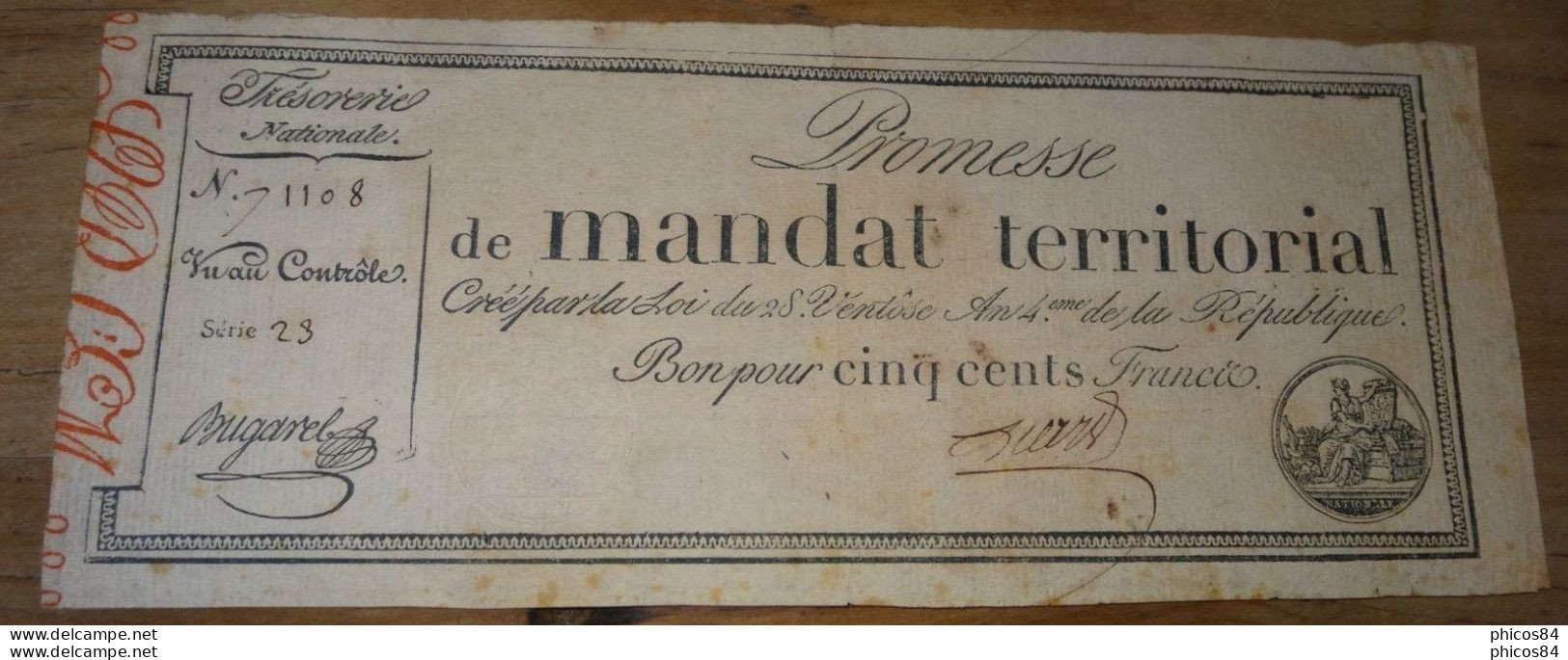 Exceptionnel Mandat Territorial 500 Francs De La Série 23 Avec Un Numéro Supérieur A 50000 - Assignats