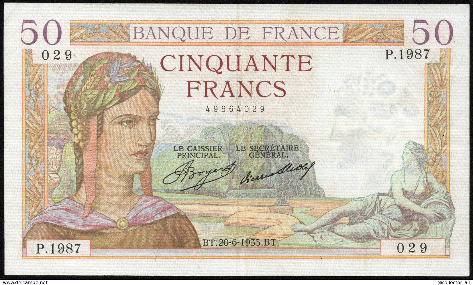 France 50 Francs 1935 ''Cérès" XF Banknote - 50 F 1934-1940 ''Cérès''