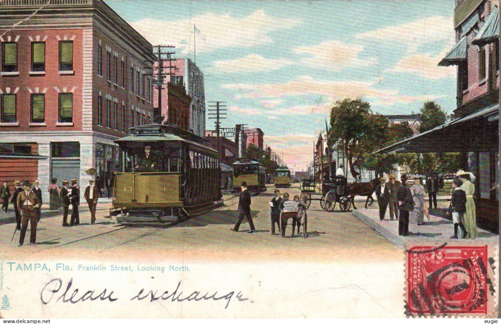 2847/ Tampa, Fla. Franklin Street, Looking North, Tram, Paard En Wagen, 1906 - Tampa