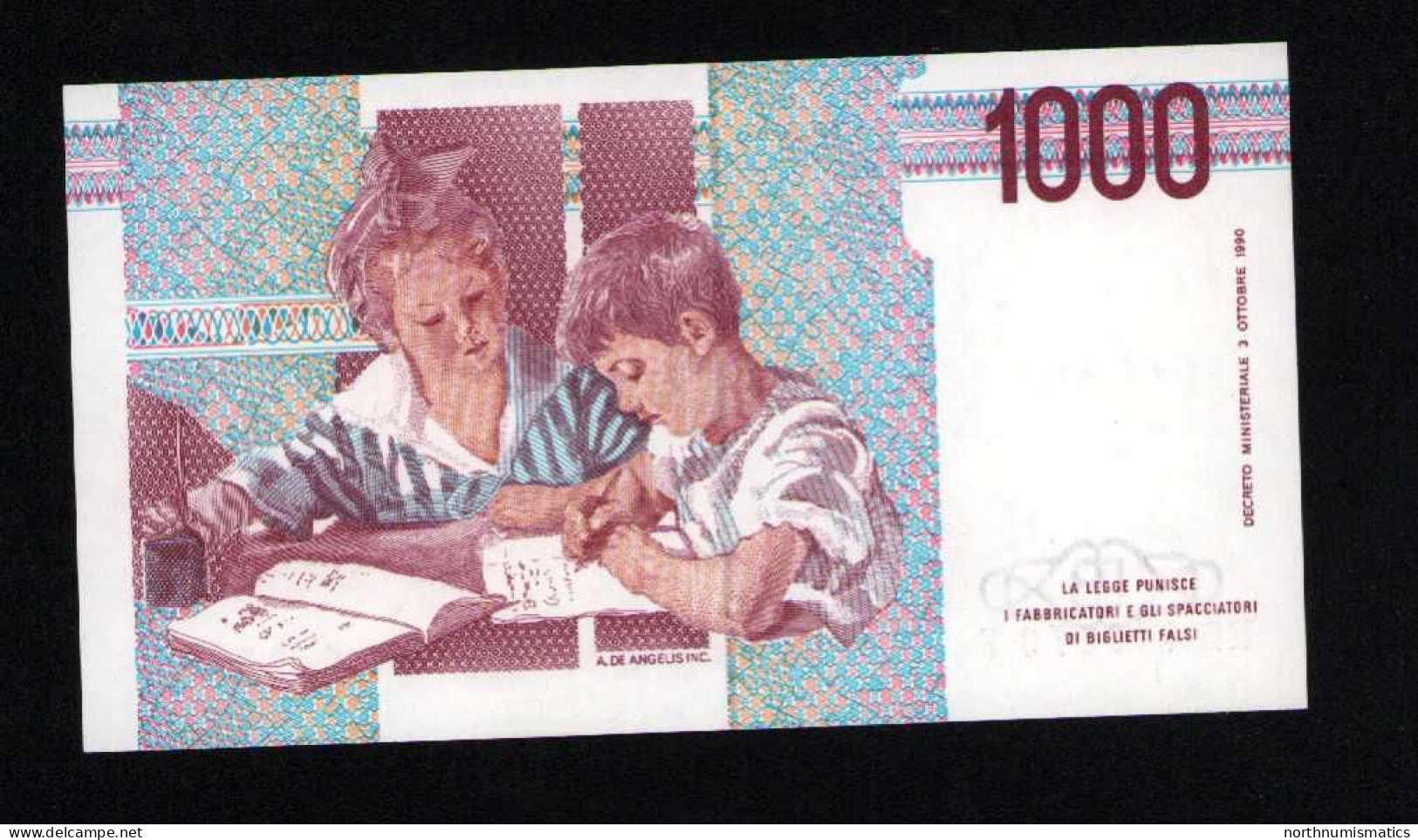 Italy 1000 Lire Unc 3 October1990 Prefix  UE----L - Other & Unclassified