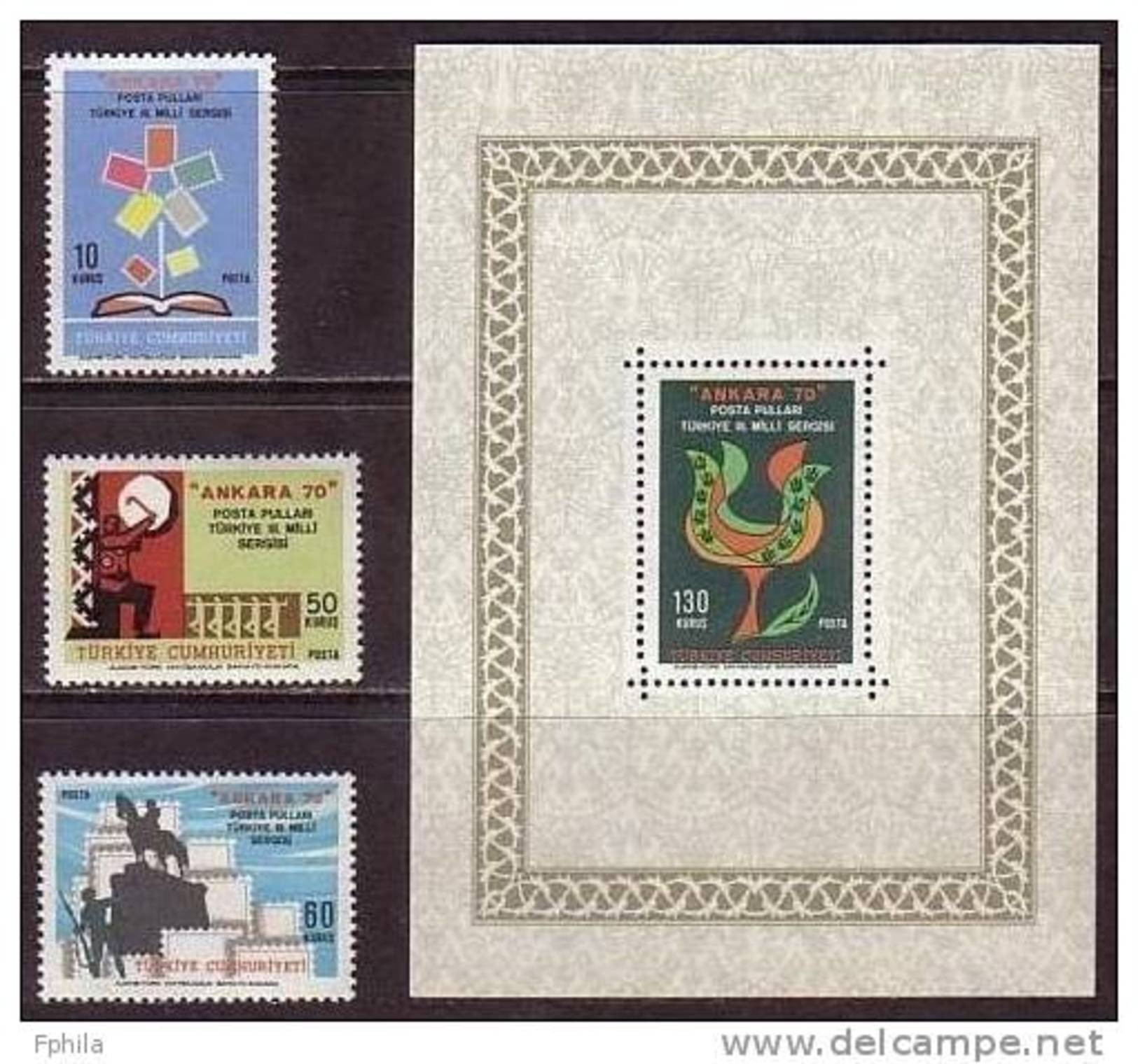 1970 TURKEY THE 3RD NATIONAL STAMP EXHIBITION ANKARA 70 SOUVENIR SHEET + SET MNH ** - Blocchi & Foglietti