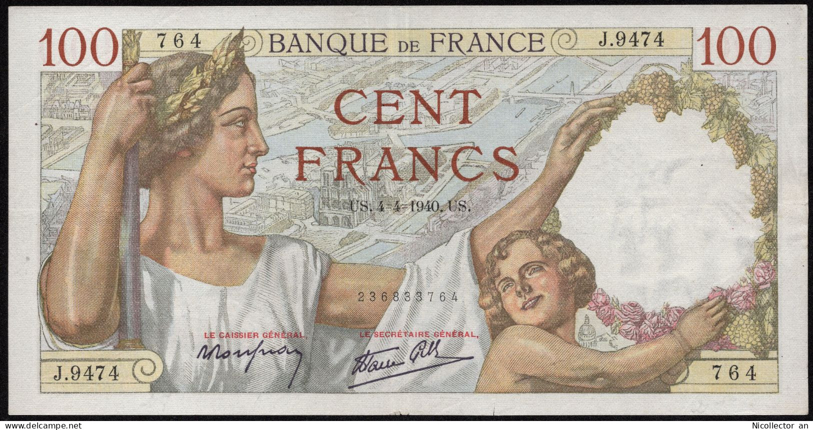 France 100 Francs 1940 ''Sully" AXF Banknote - 100 F 1939-1942 ''Sully''