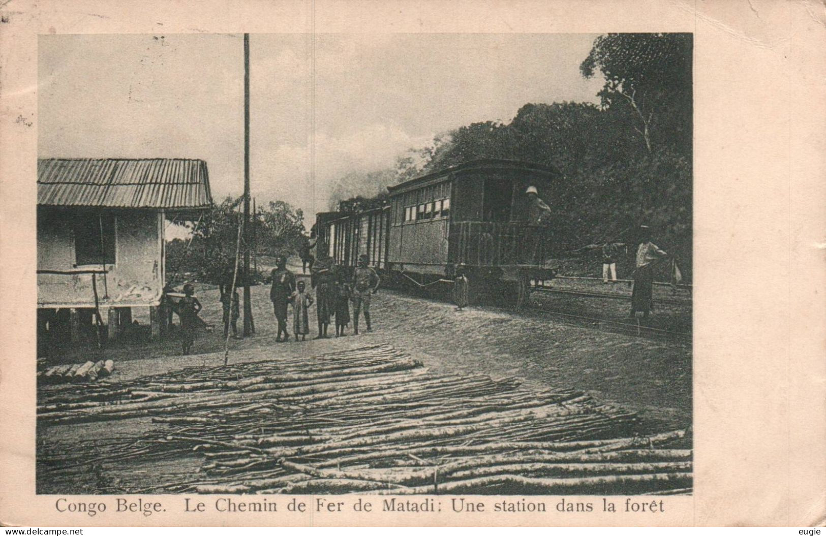 2851/ Congo Belge. Le Chein De Fer De Matadi, Une Station, Mensen, Trein 1920 - Congo Belge