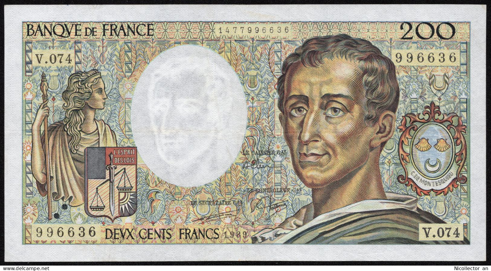 France 200 Francs 1989 ''Montesquieu" XF Banknote - 200 F 1981-1994 ''Montesquieu''