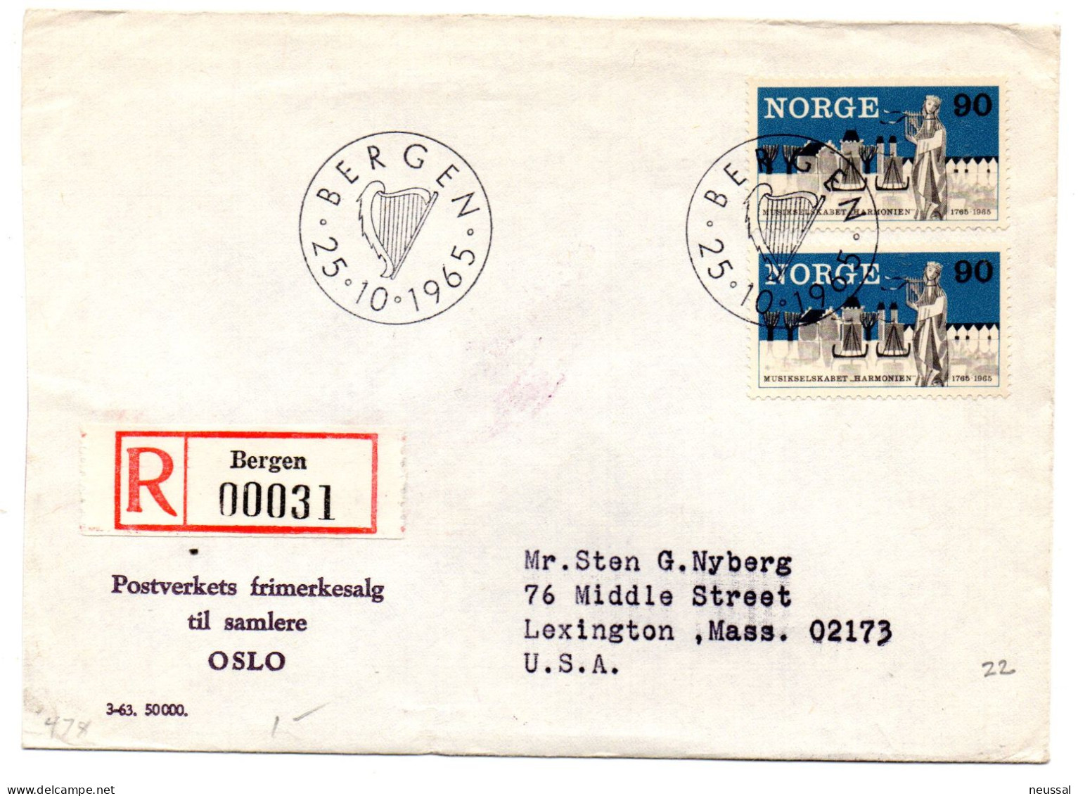 Carta Certificada De Noruega De 1965 - Brieven En Documenten