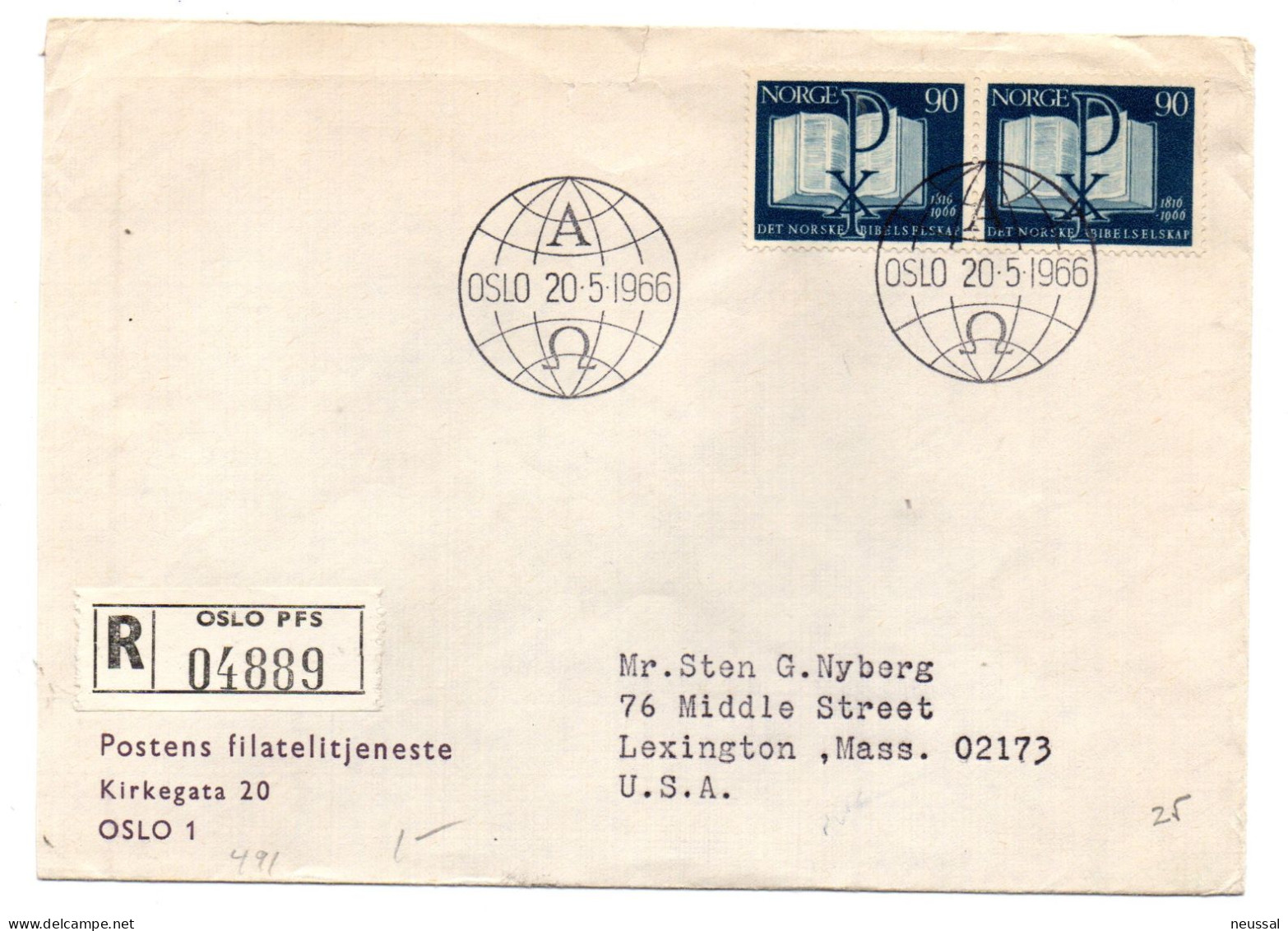 Carta Certificada De Noruega De 1966 - Briefe U. Dokumente
