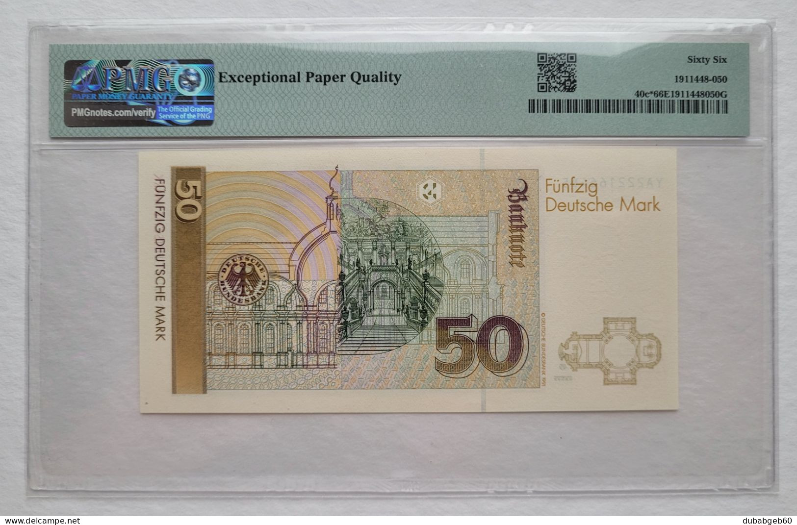 50 DM 1993 Ro 308b P#40c* ERSATRZNOTE / REPLACEMENTNOTE GEM UNC PMG 66 EPQ, YA2221664D5 Exceptional Paper Quality - 50 Deutsche Mark