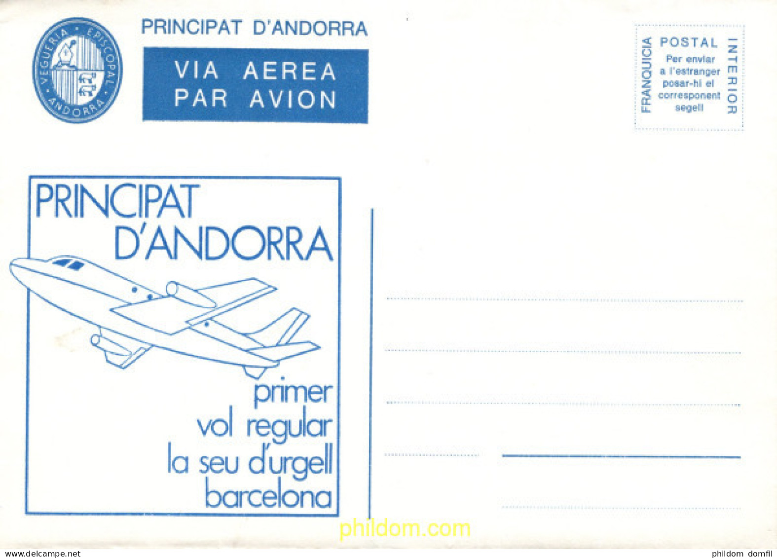 259923 MNH ANDORRA. Vegueria 1982 PRIMER VUELO REGULAR LA SEU DE URGELL - BARCELONA - Episcopale Vignetten