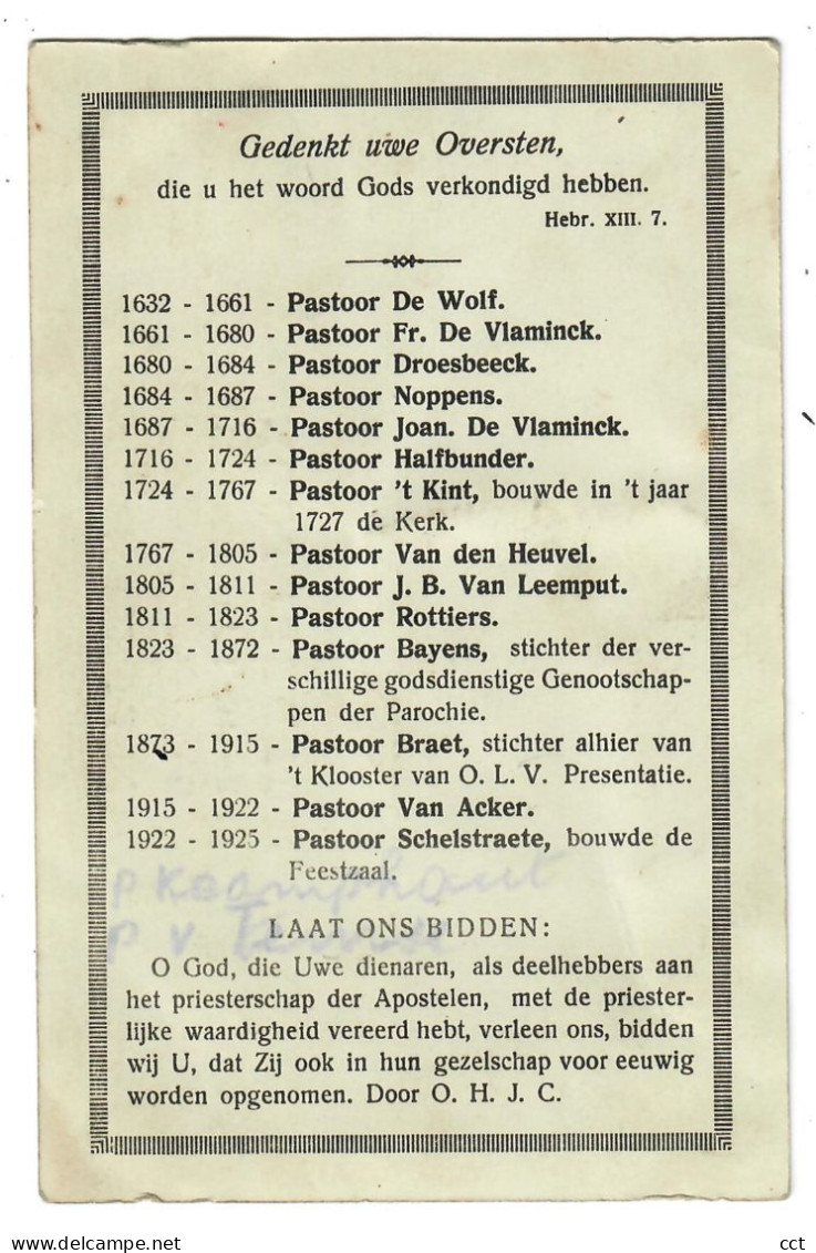 Santbergen  Zandbergen   Geraardsbergen  Huldebetoon Op Zondag 1 Augustus 1926 Aan De Afgestorvene Pastoors - Geraardsbergen