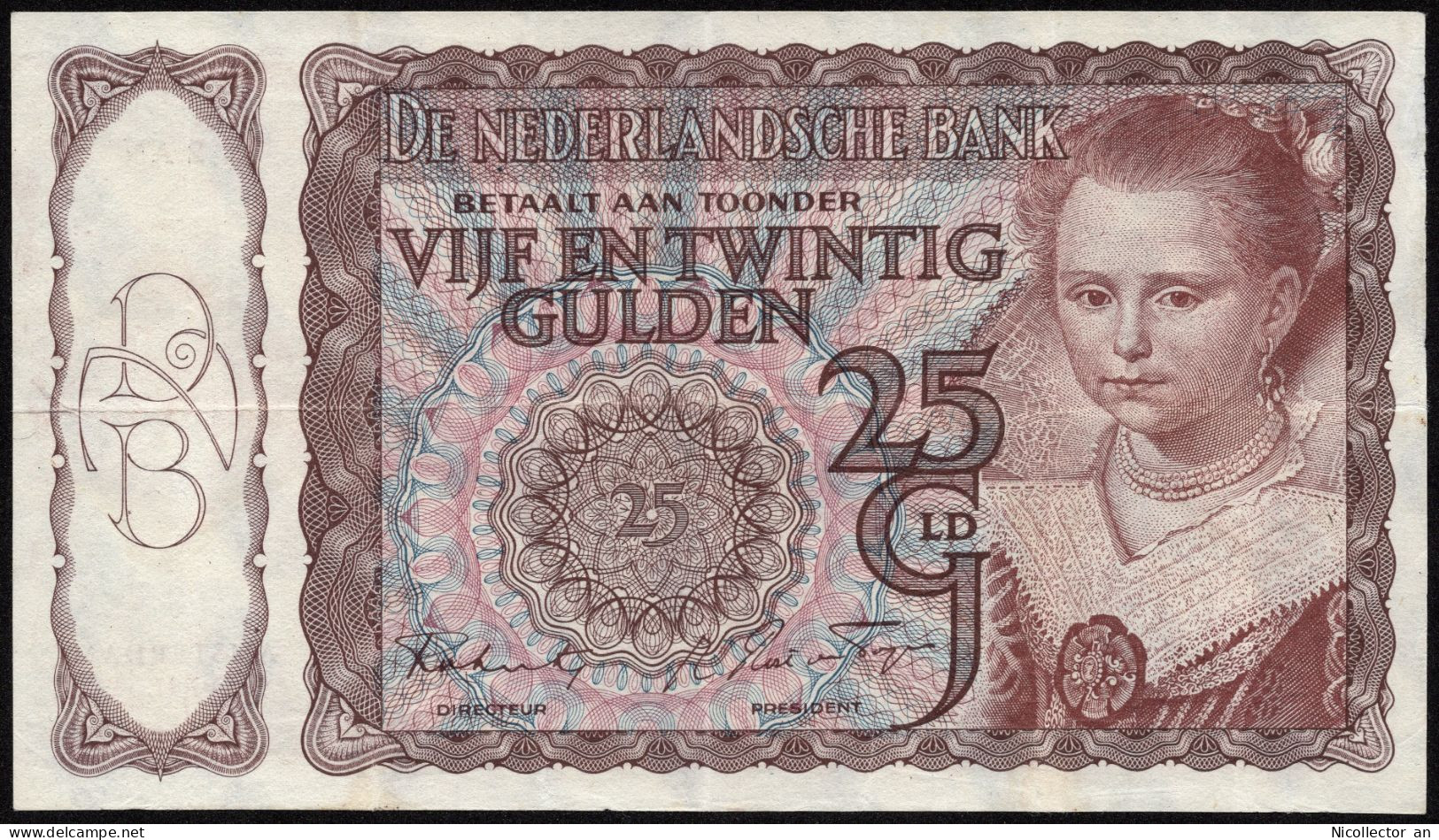 Netherlands 25 Gulden 1944 VF Banknote - 25 Gulden