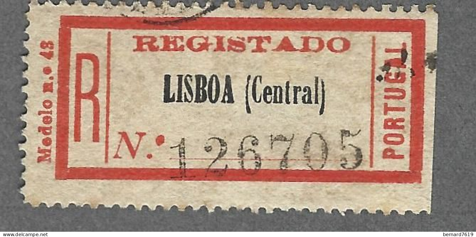 Recepisse  Ancien   De Lettre Recommandee   -  Portugal -  Lisboa  Cental - Andere & Zonder Classificatie