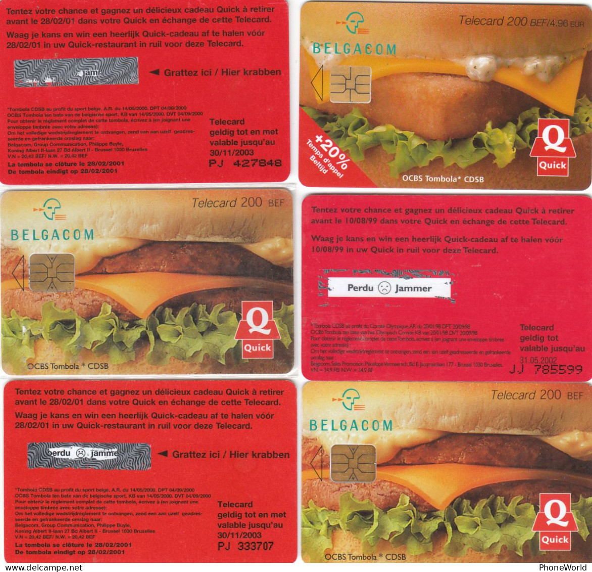 Belgacom, 6diff Quick, Cheese-, Hamburger, Giant - Mit Chip