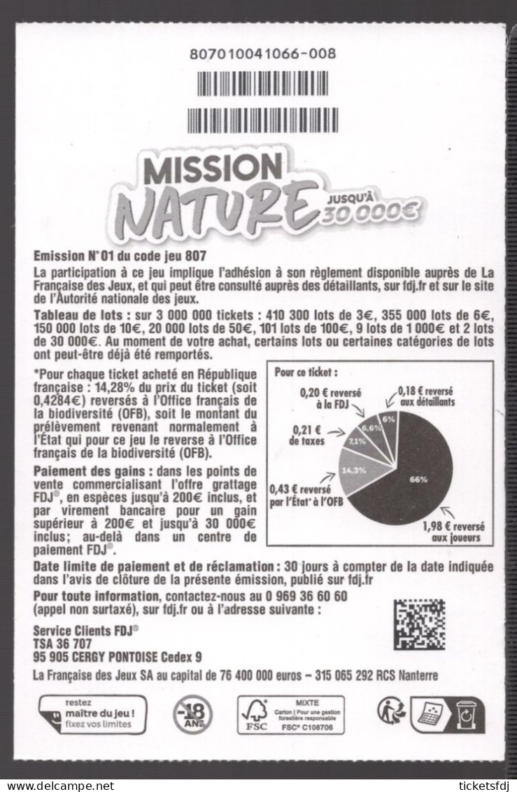 Grattage ILLIKO - MISSION NATURE 80701 - FRANCAISE DES JEUX - Billetes De Lotería