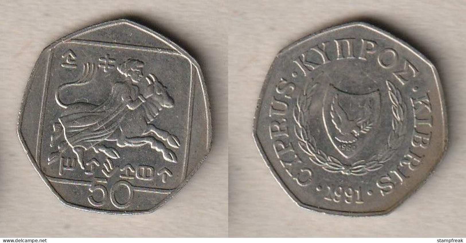 00720) Zypern, 50 Cent 1991 - Cyprus