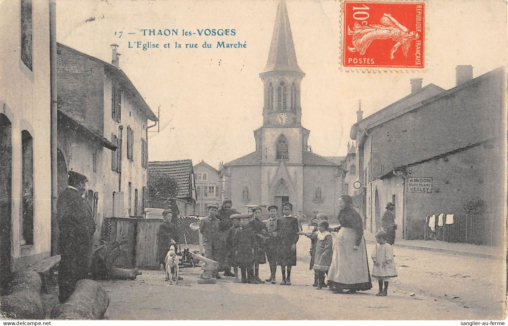 CPA 88 THAON LES VOSGES / EGLISE ET RUE DU MARCHE - Thaon Les Vosges