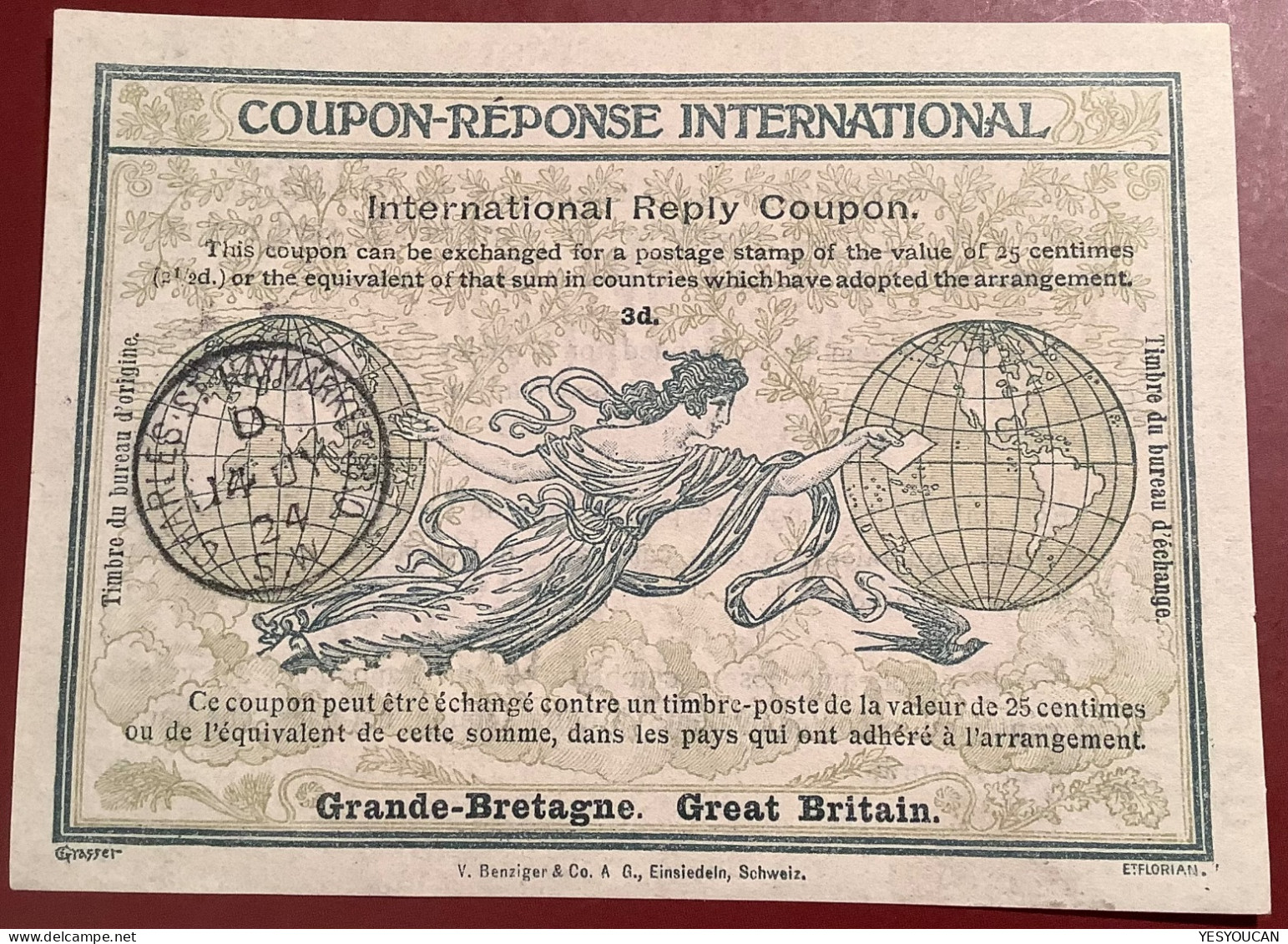 CHARLES ST HAYMARKET 1924 (London) Coupon-réponse International 3d Great Britain (hay Foin Agriculture Market Marché IAS - Material Postal