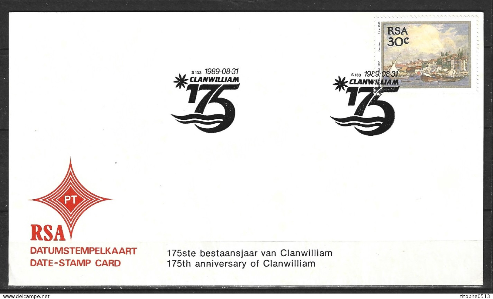 AFRIQUE DU SUD. Carte Commémorative De 1989. Clanwilliam. - Briefe U. Dokumente