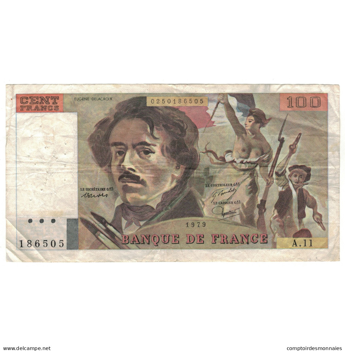 France, 100 Francs, Delacroix, 1979, A.11, TB, Fayette:69.02C, KM:154b - 100 F 1978-1995 ''Delacroix''