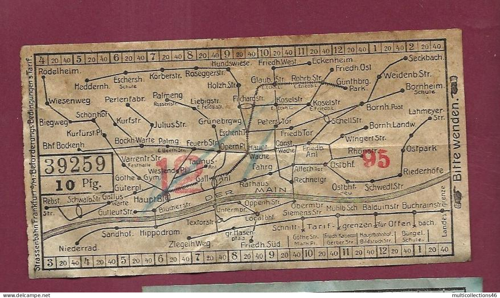 010124A - TICKET CHEMIN DE FER TRAM METRO - ALLEMAGNE 10 Pfg TRAMWAY N°39259 12 95 - RODELHEIM  WIESENWEG Pub Bière - Europa