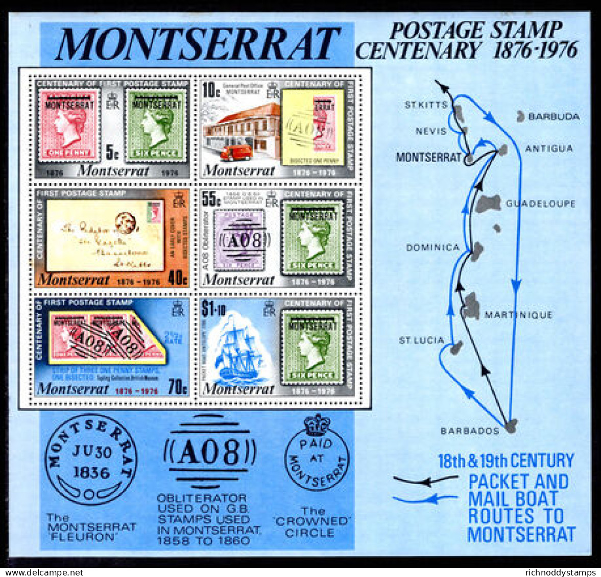 Montserrat 1976 Centenary Of First Montserrat Postage Stamp Souvenir Sheet Unmounted Mint. - Montserrat