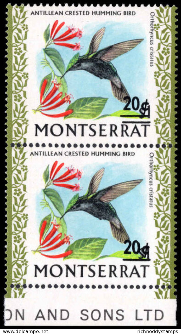 Montserrat 1974 20c With Missing Bar Of Surcharge Unmounted Mint. - Montserrat