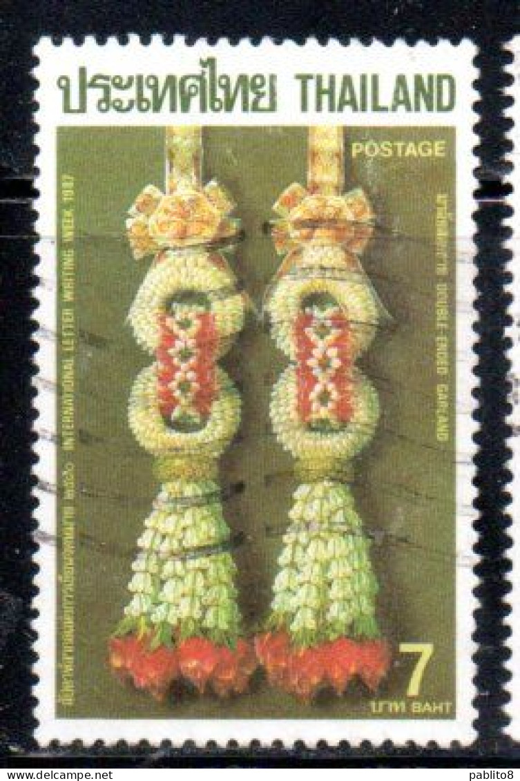 THAILANDE THAILAND TAILANDIA SIAM 1987 INTERNATIONAL LETTER WRITING WEEK DOUBLED-ENDED GARLAND 7b USED USATO OBLITERE' - Thailand