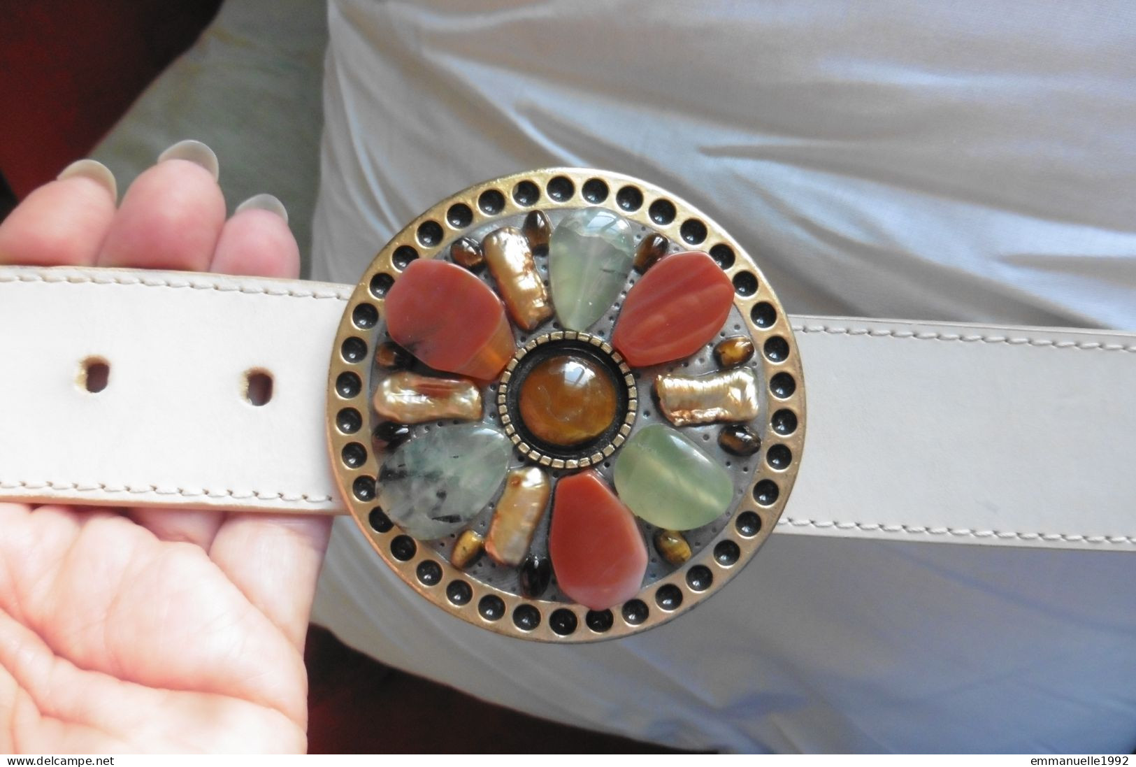 Belt Buckle Boucle De Ceinture Créateur Michal Golan Laiton Pierres Oeil De Tigre Agate Quartz Cristal Roche Perles Biwa - Ethnisch