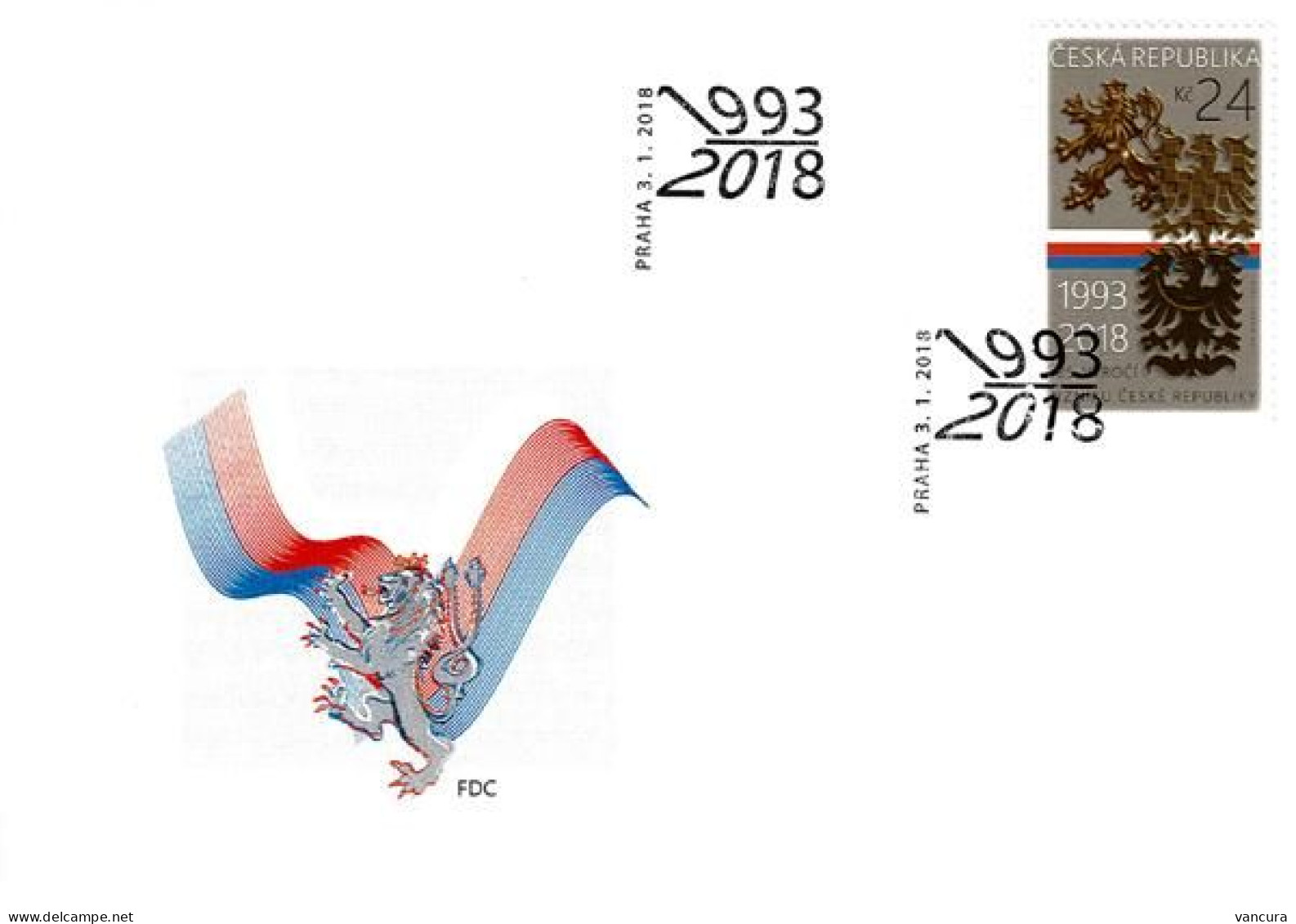 FDC 957 Czech Republic 25 Years Of The Czech Republic 2018 Lion - FDC