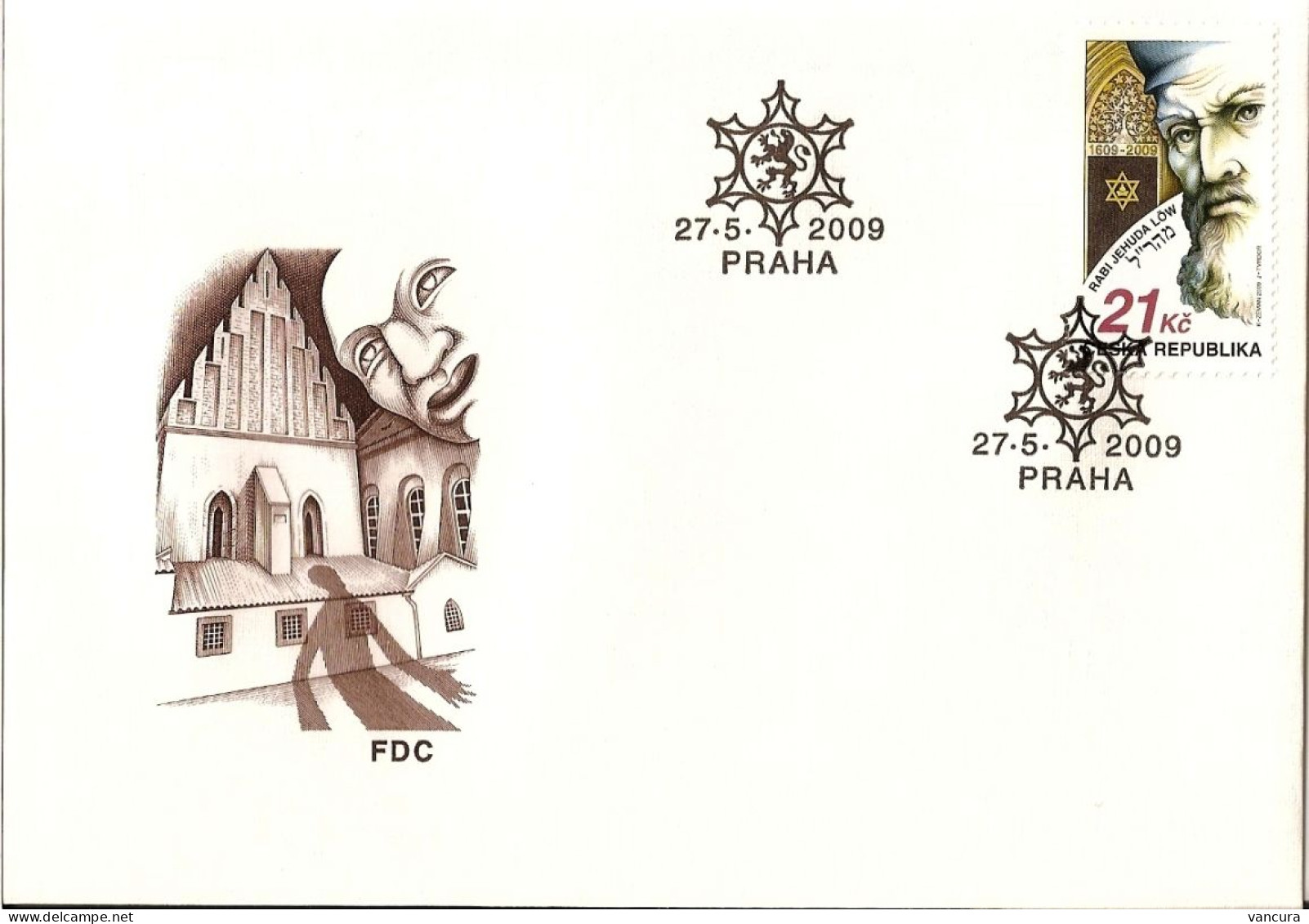 FDC 600 Czech Republic Jehuda Ben Loew Anniversary 2009 Golem Heraldic Lion - Jewish