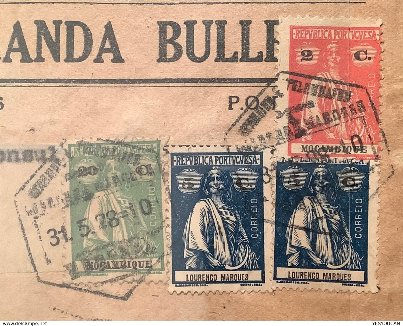 MOÇAMBIQUE+LOURENCO MARQUES Rare Mixed Franking1928Cérés Wrapper Printed Matter>BRITISH GUYANA !(Guiana Cover Mozambique - Lourenco Marques