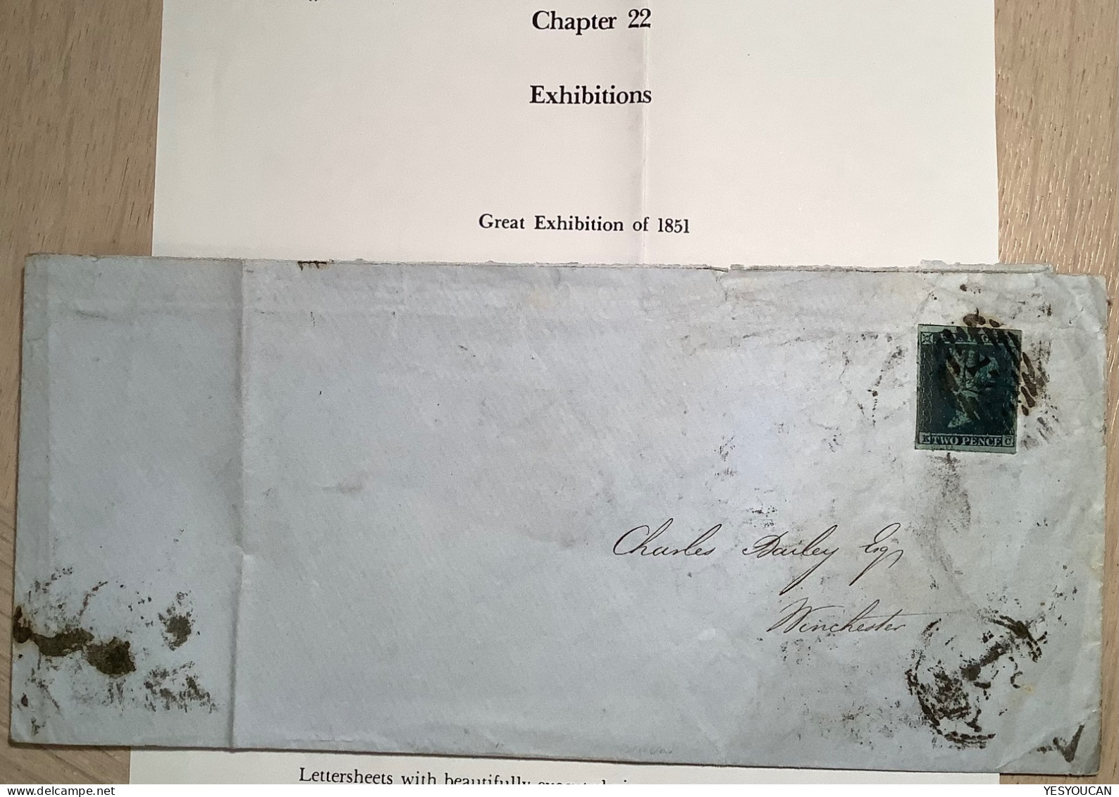 „GREAT INTERNATIONAL EXHIBITION OF1851LONDON“ Envelope GB1841 2d Blue Queen Victoria 1850>Winchester (cover Exposition - Lettres & Documents