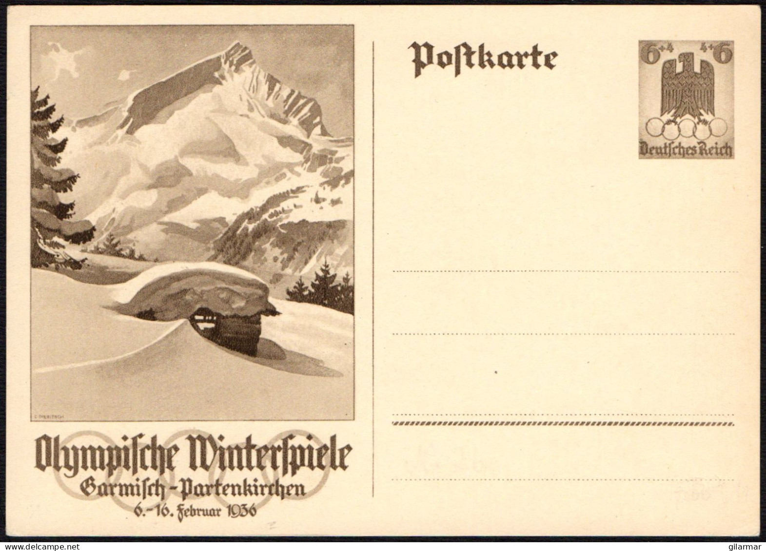 GERMANY 1936 - OLYMPIC WINTER GAMES GARMISH PARTENKIRCHEN 1936 - MINT POSTAL STATIONERY - M - Invierno 1936: Garmisch-Partenkirchen