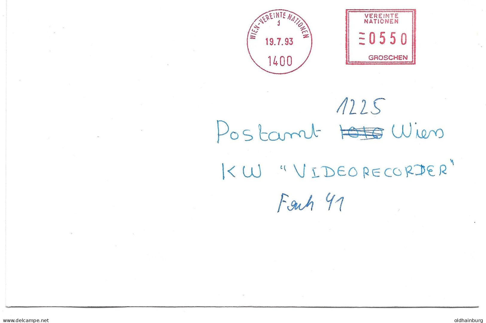 0090h: UNO Freistempler Wien- Vereinte Nationen, Auf Bedarfspost 1993 - Franking Machines (EMA)