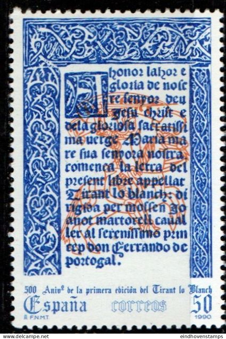 Spain 1990 Medieval Catalan Romance Tirant Lo Blanc By Joanot Martorell 1 Value MNH Manuscript - Other & Unclassified