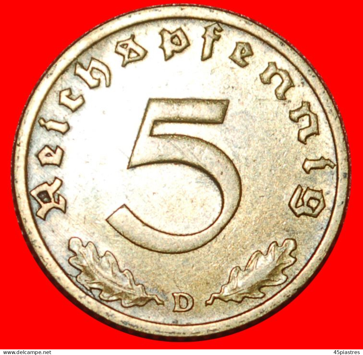 * SWASTIKA 1936-1939: GERMANY  5 PFENNIGS 1938D BAVARIA! THIRD REICH 1933-1945! · LOW START ·  NO RESERVE! - 5 Reichspfennig