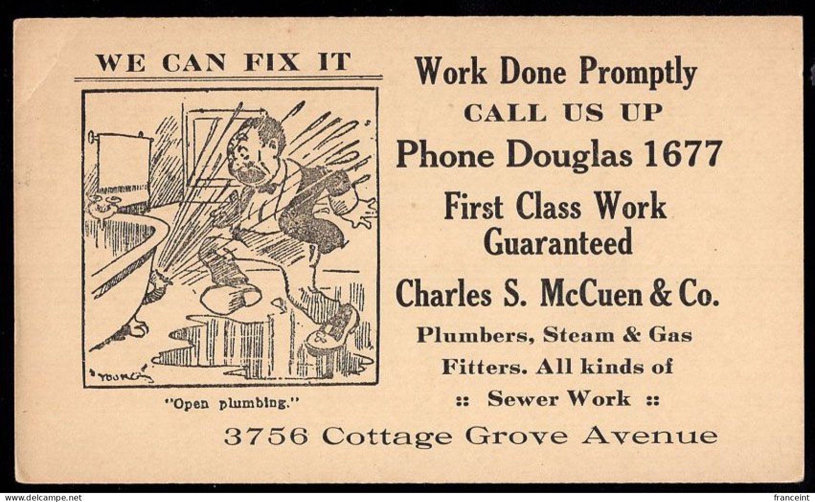 U.S.A.(1909) Cartoon Caricature Of Plumber Being Soaked By Leaking Pipes. One Cent (UX20) Postal Card With Illustrated A - 1901-20