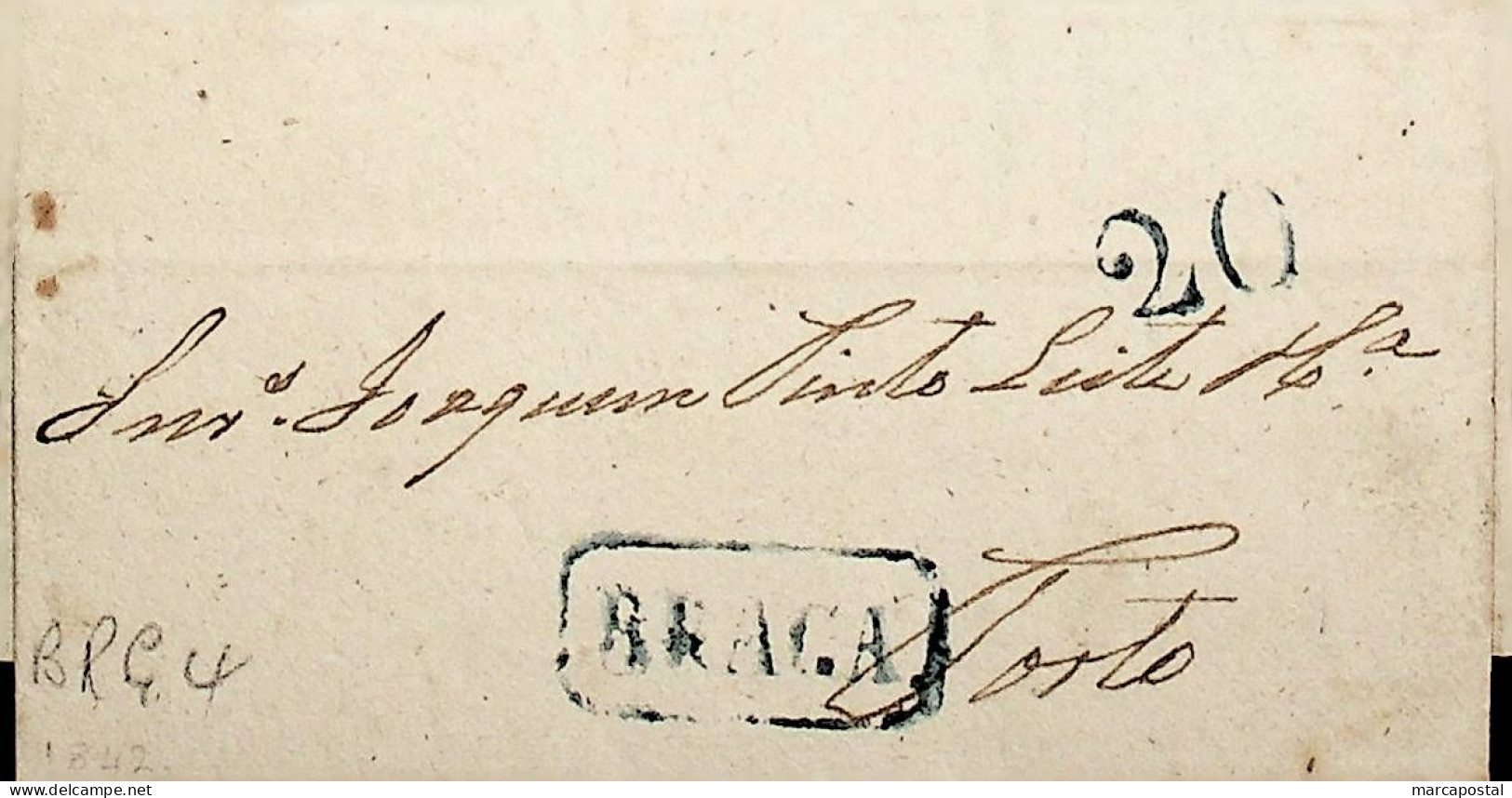 1842 Portugal Carta Pré-filatélica BRG 5 «BRAGA» Azul - ...-1853 Prephilately