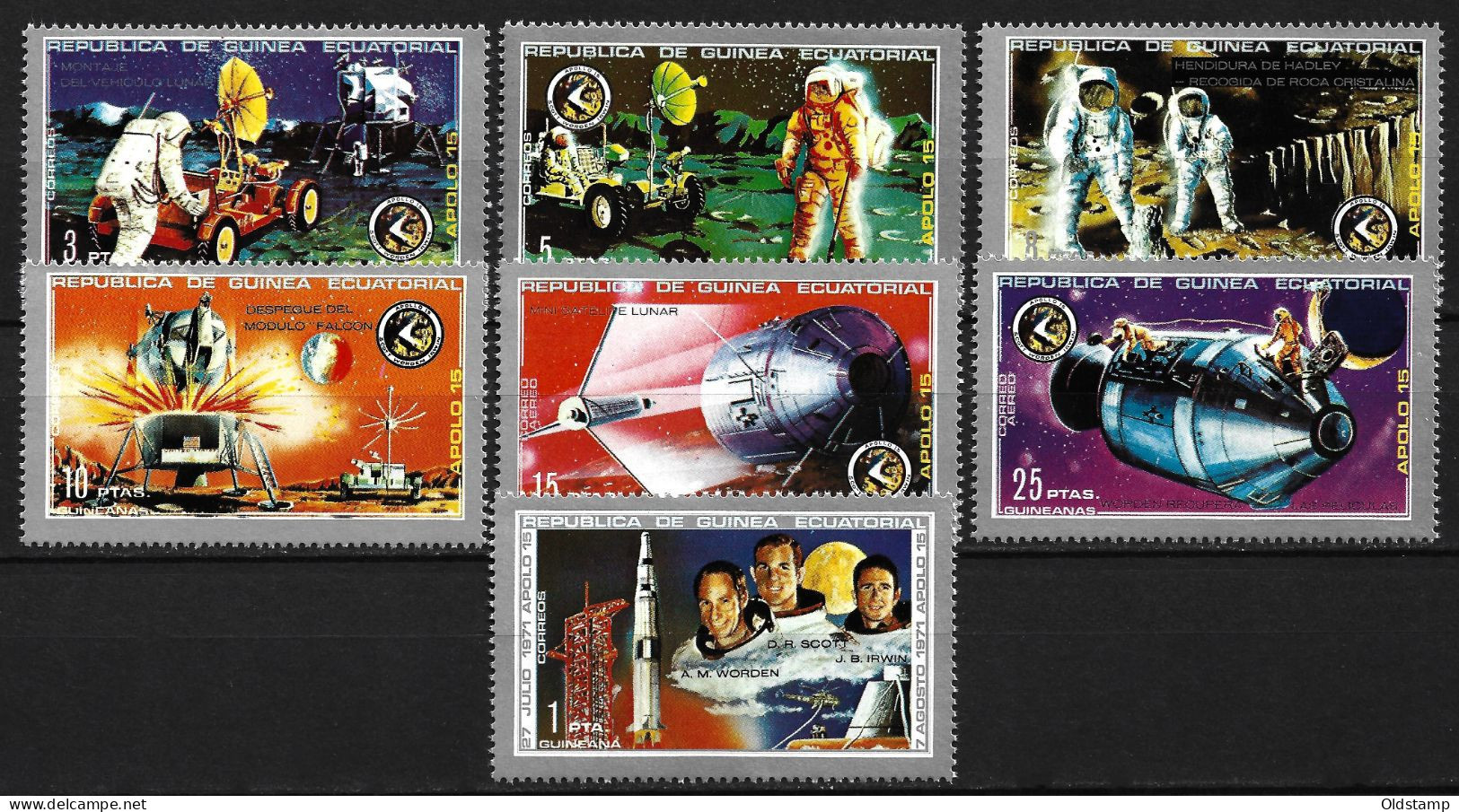 SPACE GUINEA 1972 MNH Full Set Mi. 18 - 24 APOLLO SHIP ASTRONAUTS Stamps Guinée équatoriale Guinea - Sammlungen